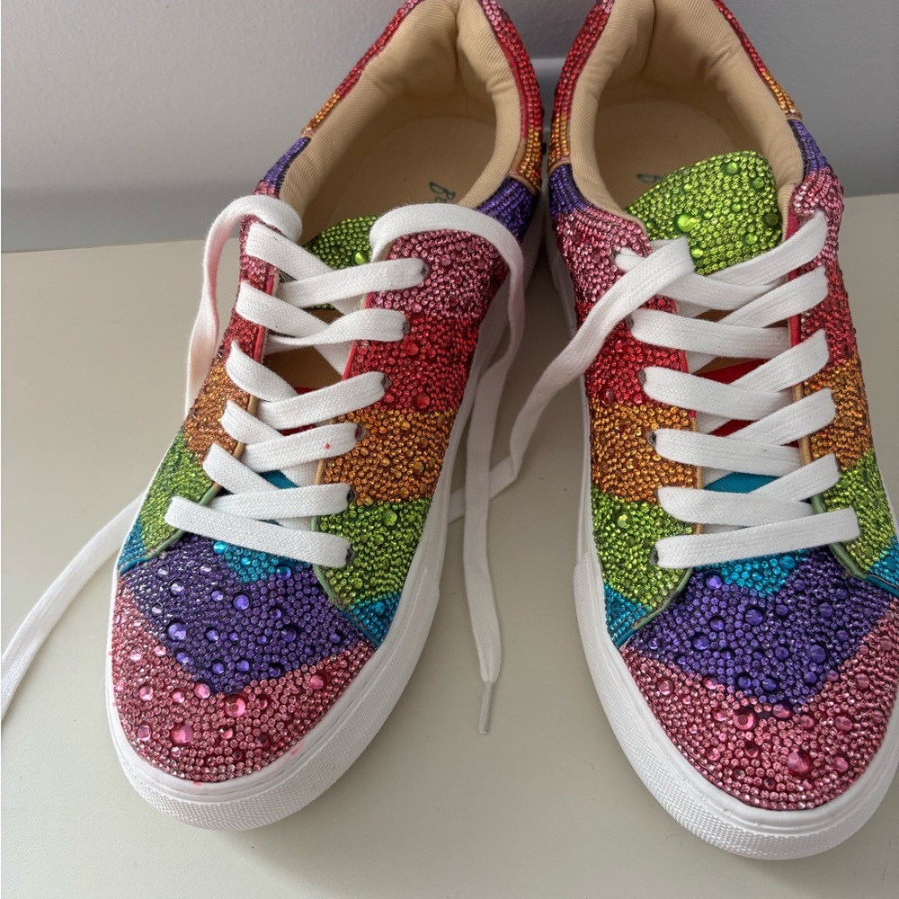 Betsey Johnson rainbow rhinestone Sneakers size 8M
